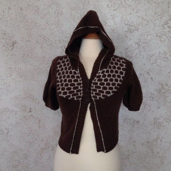 CARDIGAN Brown and White SO Hooded Sweater Short Sleeve Hoodie - Picture 1 of 5
